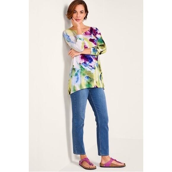 Soft Surroundings Watercolor Floral Long Sleeve Tunic Top Floral Multicolor 3X - Picture 7 of 8